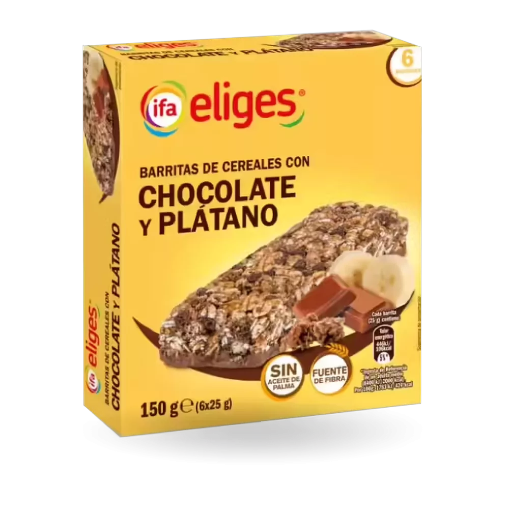 1010120003 Barritas cereales con chocolate y plátano (Ifa Eliges) paquete de 6 ud. x 25 g