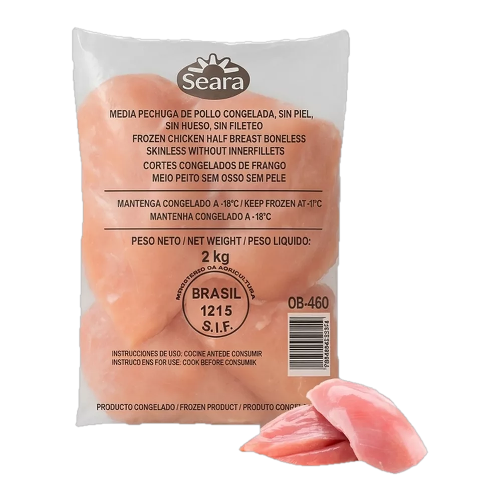 1212000270 Media Pechuga de Pollo Sin Piel, Sin Hueso y Sin Filete (Seara) 2Kg