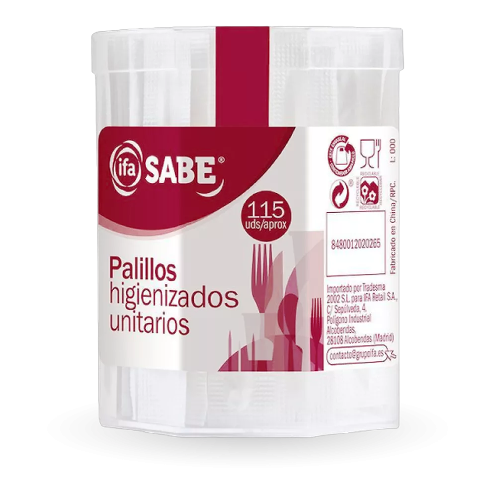 1611160004 Palillos redondo higienizado unitarios (Ifa Sabe) paquete de 115 ud.
