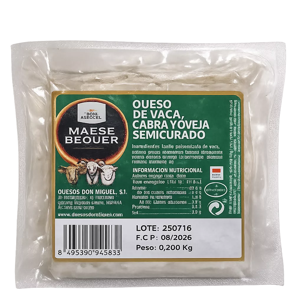 1114000157 Queso de mezcla semicurado cuña (Maese Becquer) 200 g