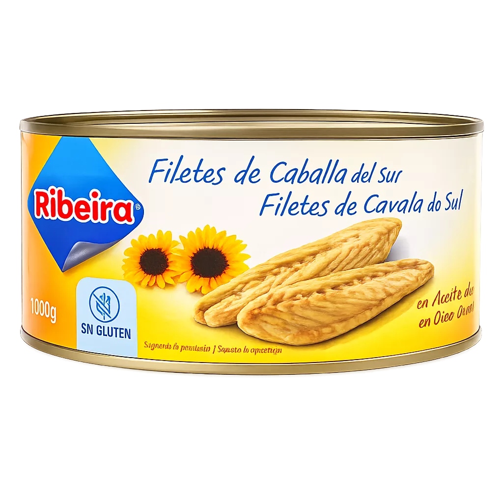 ChatGPT Image 6 may 2026, 20_39_49 Filetes de Caballa en Aceite de Girasol (Ribeira) 900g