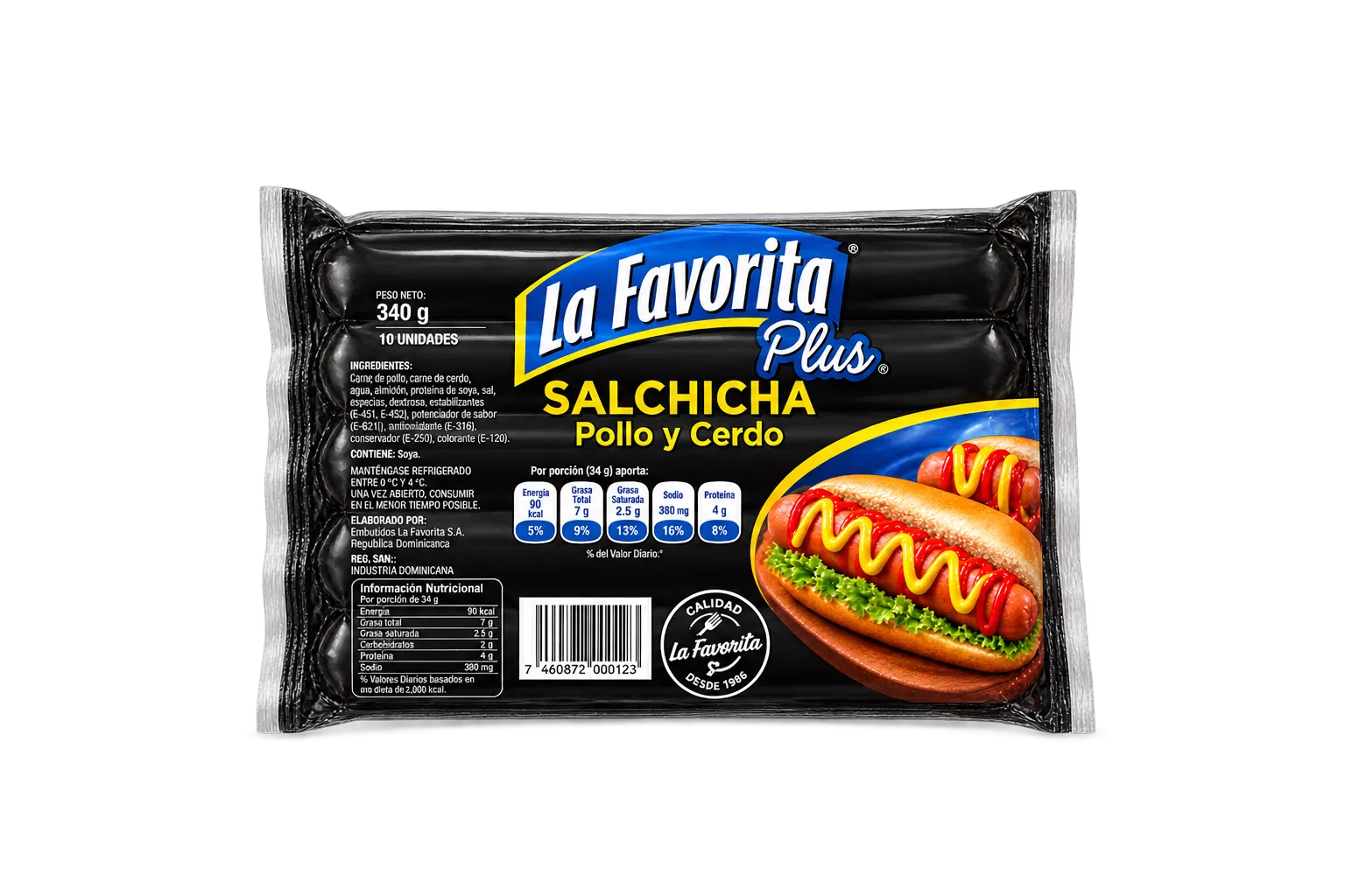 ChatGPT Image 26 ago 2026, 19_35_01 Salchichas de pollo y cerdo (La Favorita) 340g