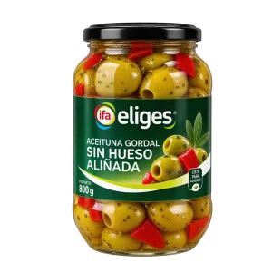 Aceitunas manzanilla s/h aliñadas c/pimiento rojo y ajo (Ifa Eliges) 200 g